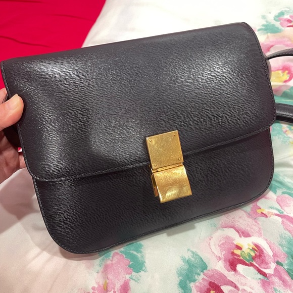 Celine Classic Box Triomphe Medium Calf leather black flap bag canvas handbag - Picture 16 of 16